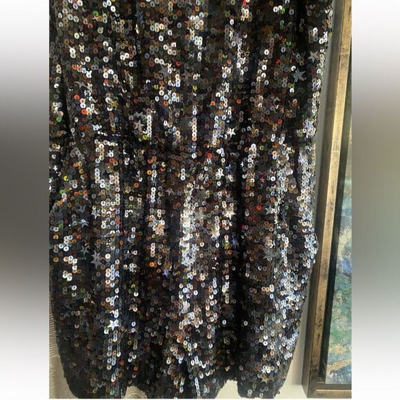 J Crew Collection Romper Sequin Starts Black Neckline  Lined Pockets Sz 6 - Picture 3 of 16